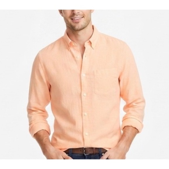 J.Crew Factory Other - J.Crew Factory Mens Slim Fit 100% Linen Button Down Shirt Peach Orange Medium
